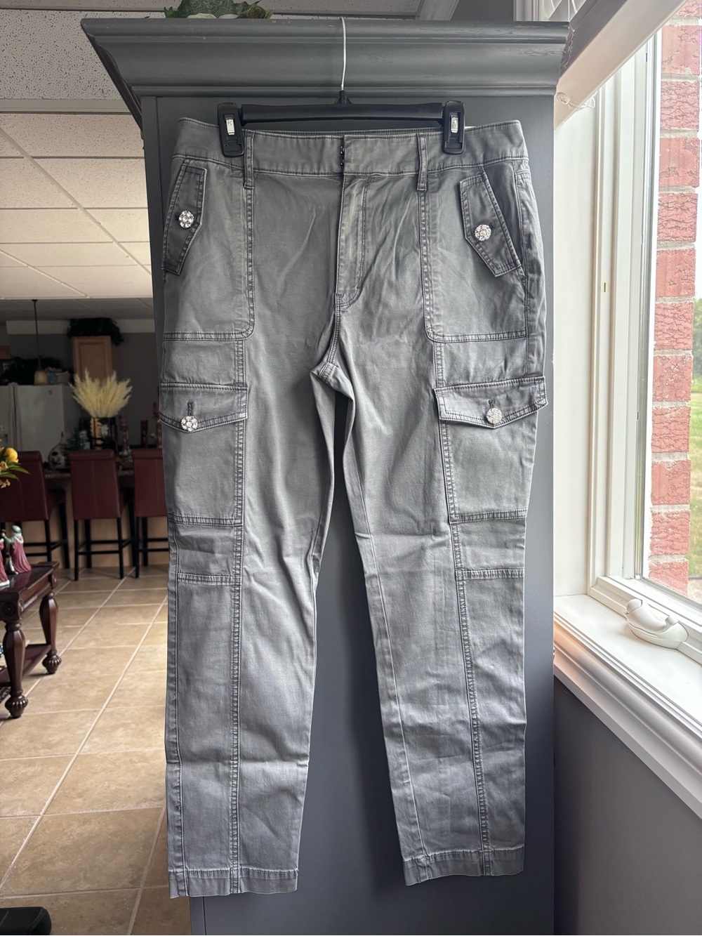 White House Black Market Gray Cargo Pants with Decorative Buttons NEW